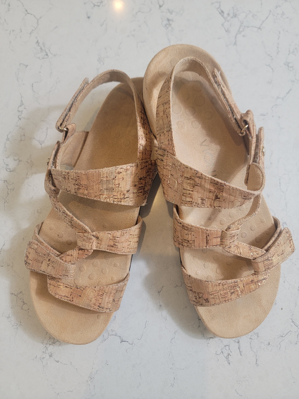 Vionic Cork-Textured Tan Strappy Sandals - Picture 2 of 9